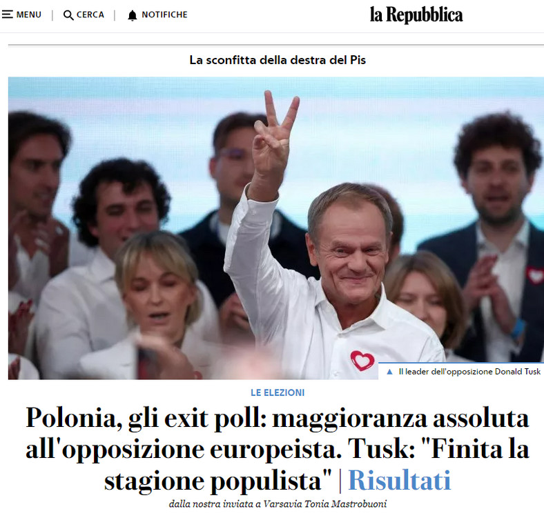 La Repubblica o o wynikach wyborów w Polsce