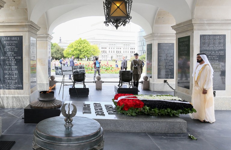 Wiceprezydent i premier Zjednoczonych Emiratów Arabskich emir Dubaju szejk Mohammed bin Rashid Al-Maktoum z wizytą w Polsce