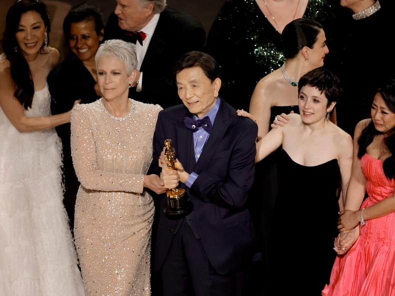 The cast of Everything Everywhere All at Once celebrates its Oscars win.Variety/Getty Images