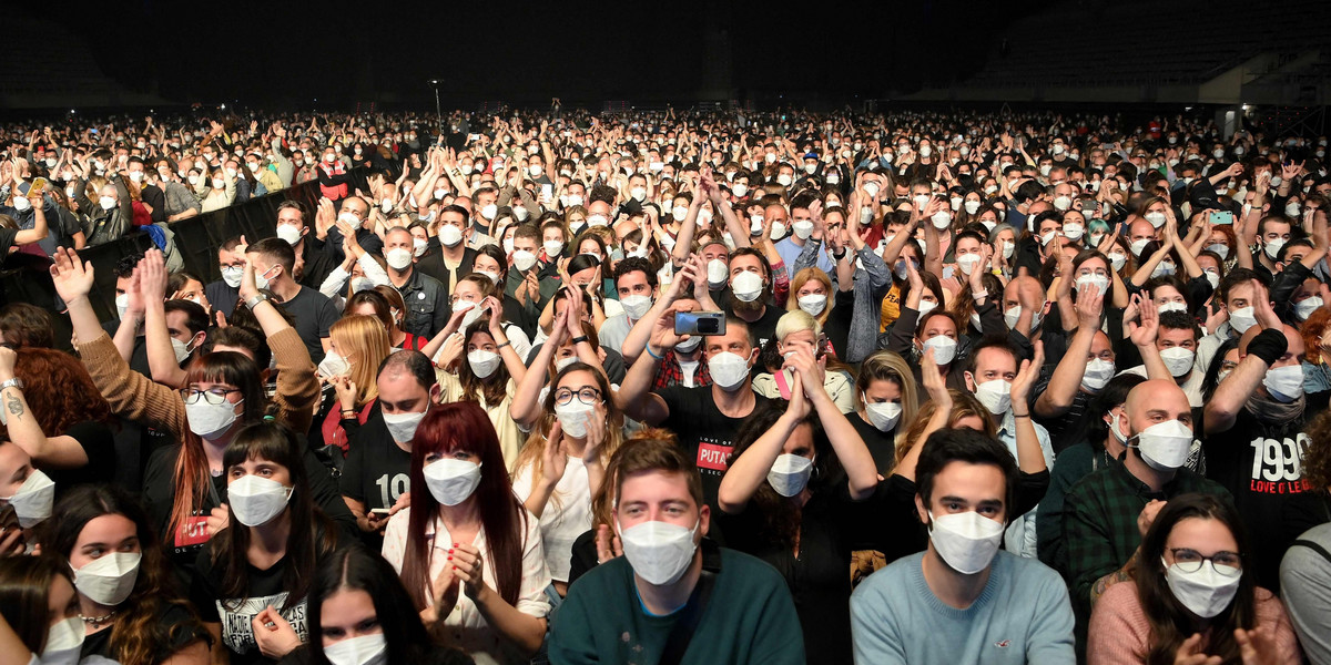 People attend first massive concert since the beginning of COVID-19 pandemic in Barcelona