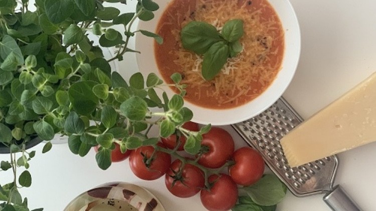 Paradajková polievka z čerstvých paradajok.