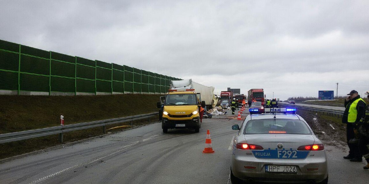 Makabryczny wypadek na A1. Zderzyły się dwa tiry