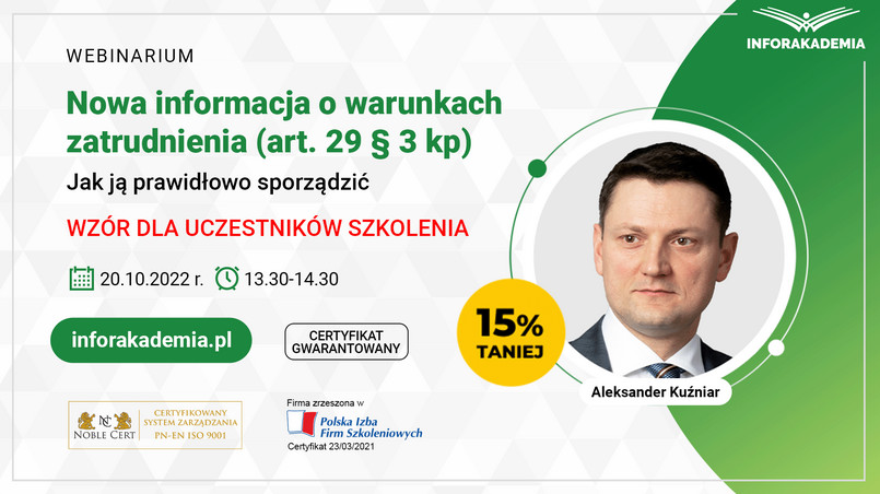 Informacja o warunkach zatrudnienia. Webinarium