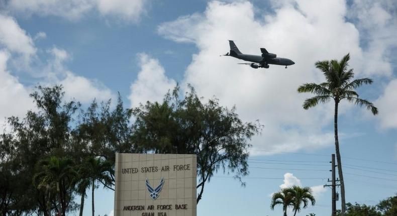 The entrance to Andersen air force base in the town of Yigo on Guam island - Guam is home to two large US military installations and more than 6,000 military personnel