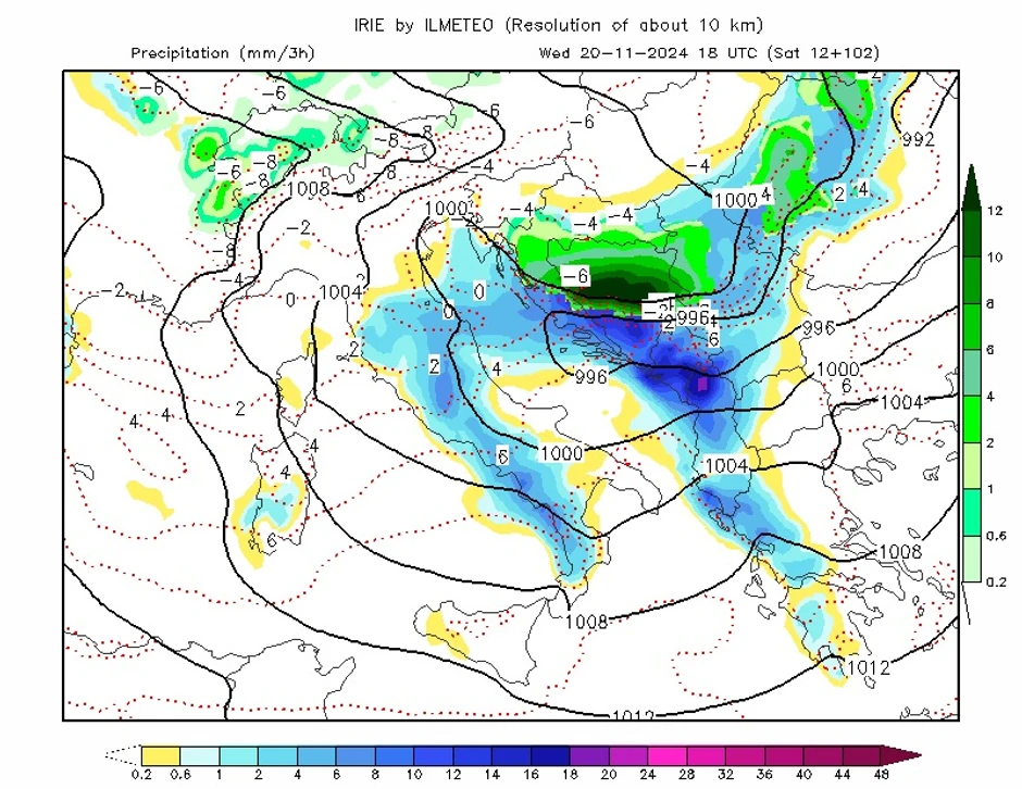 Kretanje snega 20. novembar, 18 sati