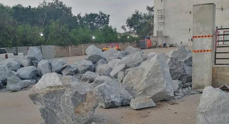 China Mall blocked with rocks