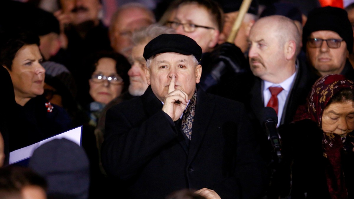 Jaroslaw Kaczynski attends a pro-government demonstration to mark the 35th anniversary of the marsha