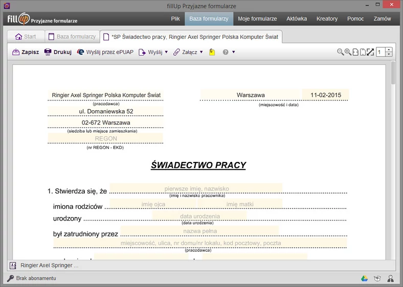 Wypełnianie interaktywnych druków, formularzy jest proste i szybkie