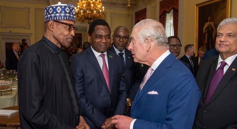 President Muhammadu Buhari (left) with King Charles III (second from right) in London [Presidency]