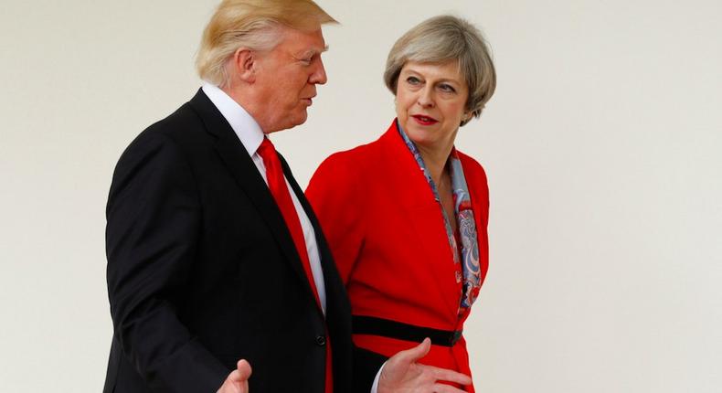 President Donald Trump with British Prime Minister Theresa May after their meeting at the White House on January 27.