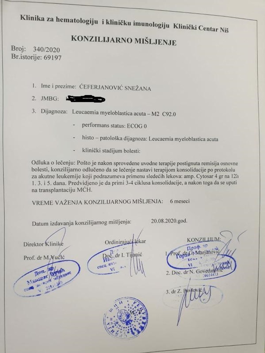 Snežanin nalaz iz KC NIš