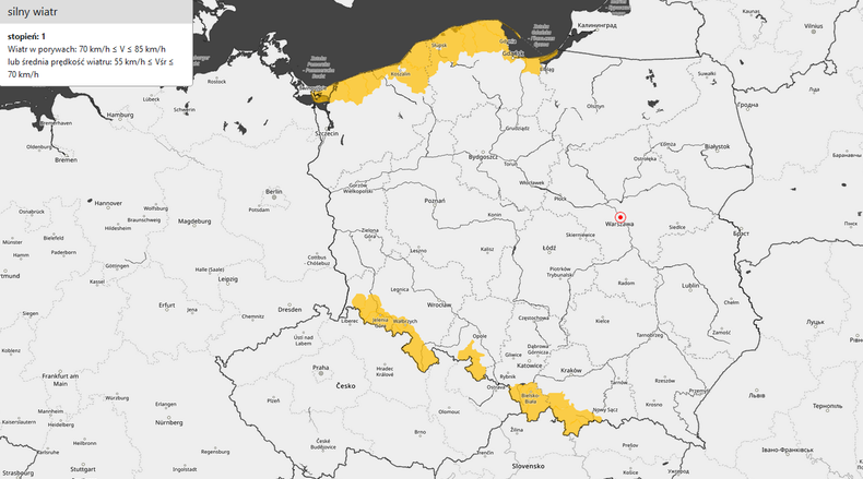 Na północy i południu obowiązują ostrzeżenia przed silnym wiatrem