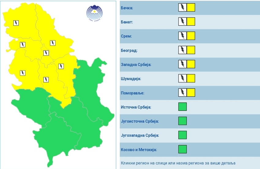 Na snazi je žuti meteo alarm