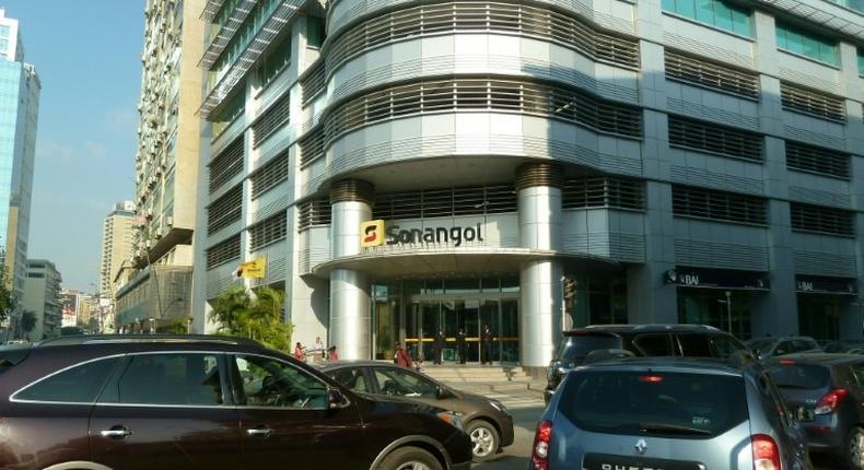 The main entrance to the offices of Angolan State oil firm SONANGOL pictured in Luanda on June 2, 2016