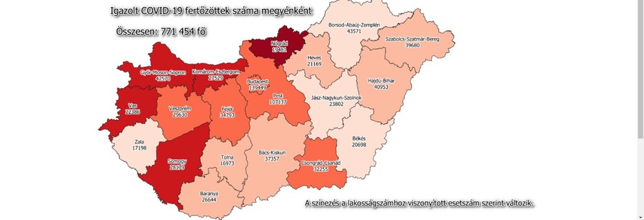 Igazold Covid-fertőzöttek száma megyénként / Fotó: koronavirus.gov.hu