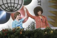 Walentina Tierieszkowa i Angela Davis na spotkaniu solidarności z narodami wszystkich krajów podczas X Światowego Festiwalu Młodzieży i Studentów w Berlinie, 1973 r
