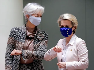 Prezes Europejskiego Banku Centralnego Christine Lagarde i przewodnicząca Komisji Europejskiej Ursula van der Leyen 