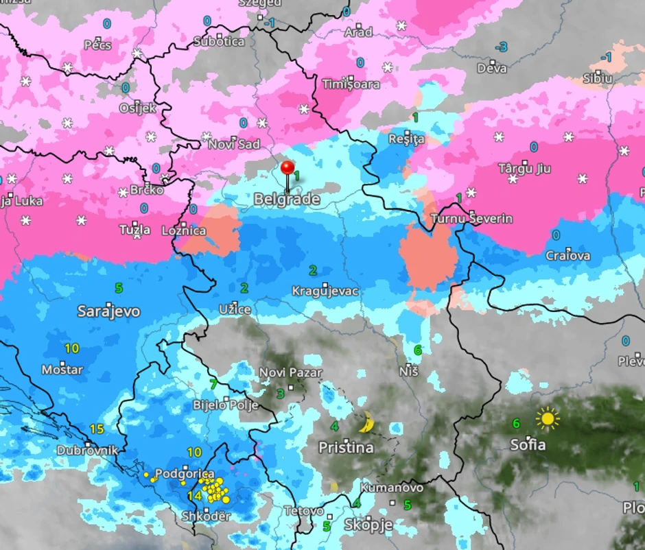 Kretanje padavina u nedelju u Srbiji u 7 časova 