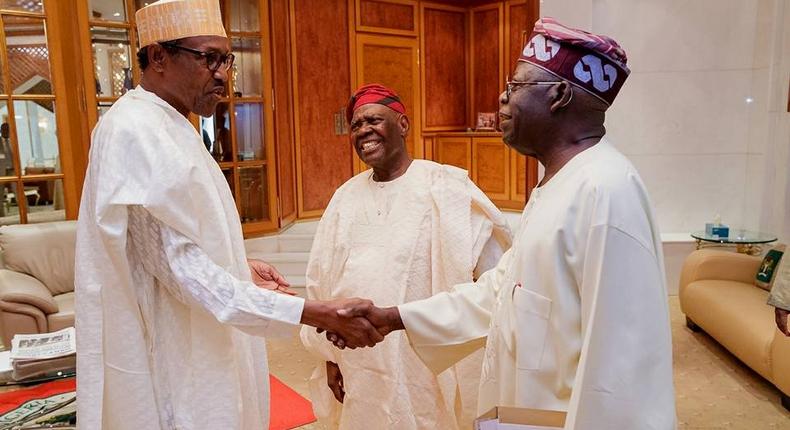 From L-R: President Buhari, Bisi Akande, Bola Tinubu (Presidency)