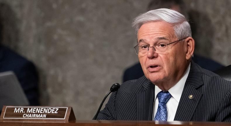 Senator Bob Menendez (D-NJ) Chair of the Senate Foreign Relations Committee, speaks during a hearing to examine U.S.-Russia policy at the U.S. Capitol on December 7, 2021 in Washington, DC.