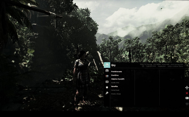Kadr z gry Shadow of The Tomb Raider na ekranie monitora ASUS TUF Gaming VG279QM - tryb HDR