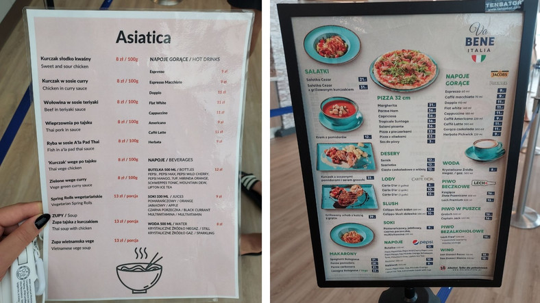 Przykładowe menu z dwóch lokali 