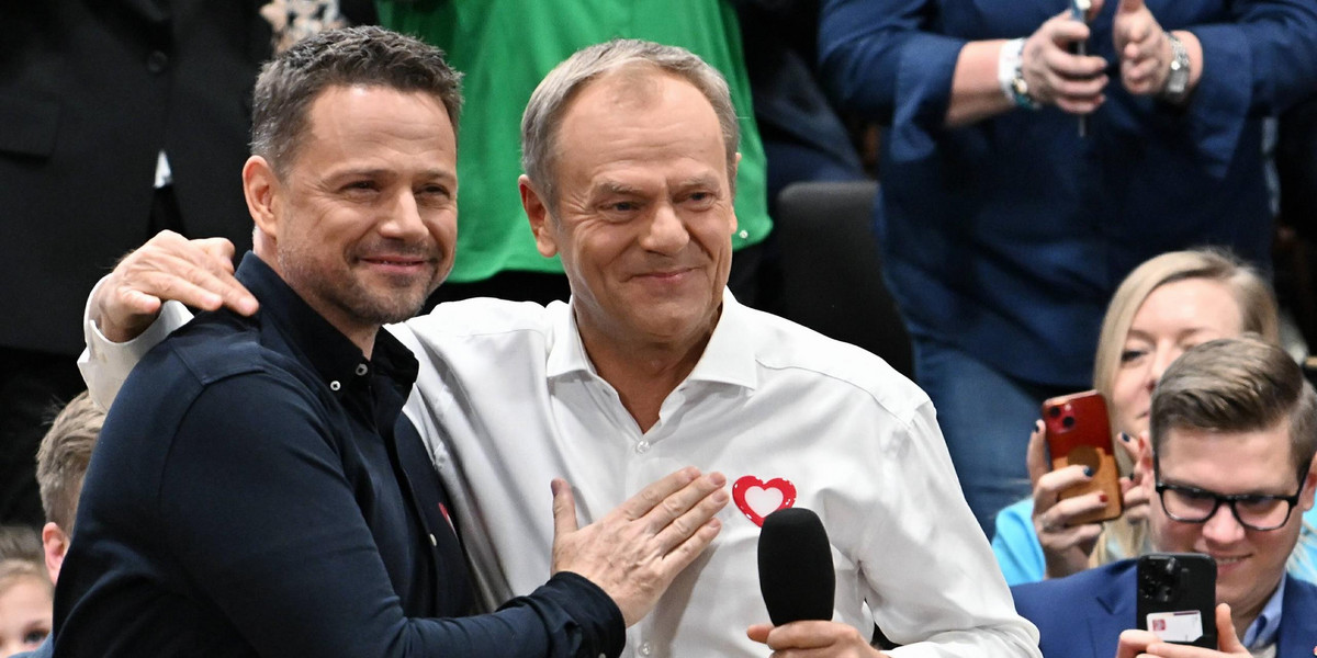 Rafał Trzaskowski i Donald Tusk podczas konwencji.