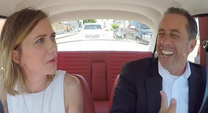 Kristen Wiig cruises with Seinfeld on Crackle's Comedians in Cars Getting Coffee.