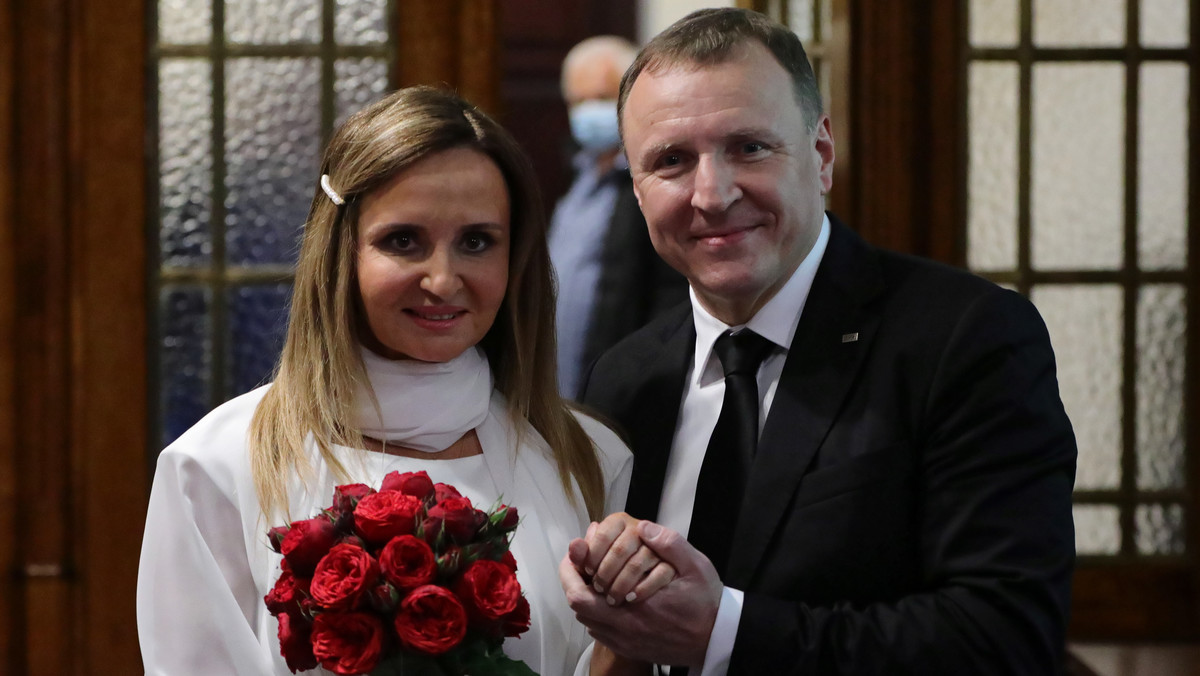 Jacek Kurski i Joanna Kurska w dniu ślubu, 2020 r.