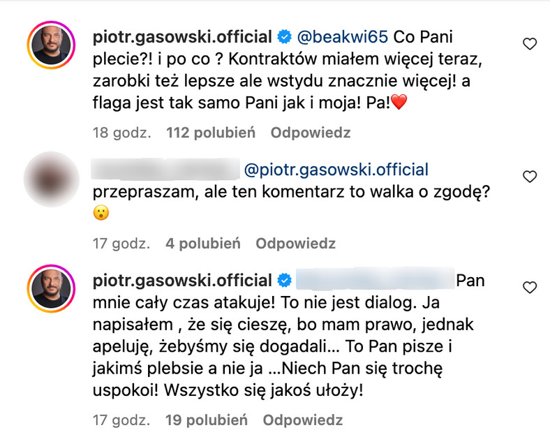Piotr Gąsowski wdał się w dyskusję z internautami