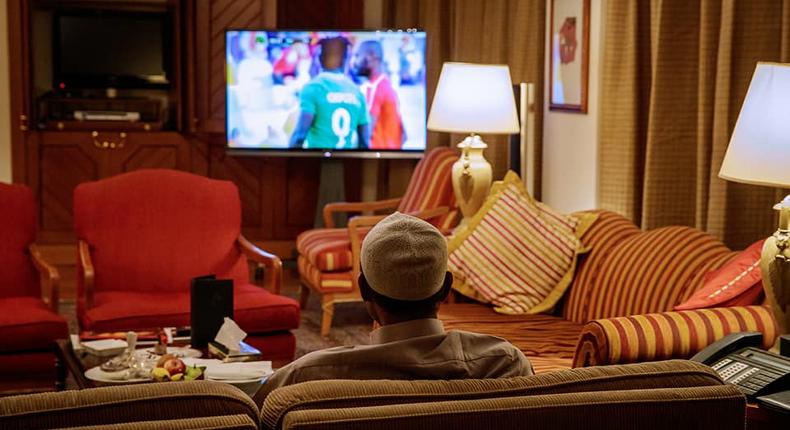 President Buhari watching Super Eagles (FC Naija)
