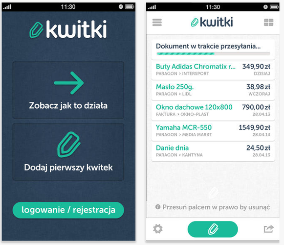 Kwitki rozwiązują problem zgubionych i zniszczonych paragonów fiskalnych oraz innych ważnych dokumentów, których wolelibyśmy nie stracić. W kilka sekund przy pomocy aparatu w telefonie dodamy zdjęcie wybranego paragonu do aplikacji. Nie musimy wpisywać informacji o dokumencie - zaawansowane mechanizmy rozpoznawania treści zrobią to za nas. Teraz wszystkie nasze finansowe dokumenty zostaną spięte w jednym miejscu i będą dostępne zawsze wtedy, gdy mamy pod ręką smartfona.