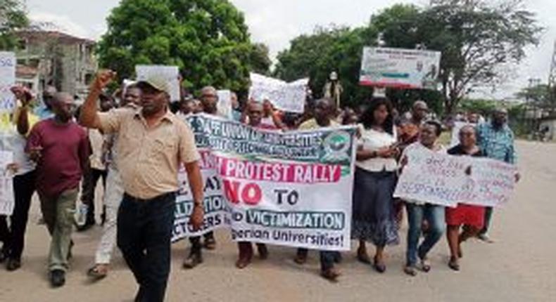 Members of the Academic Staff Union of Universities (ASUU) in a protest march/Illustration