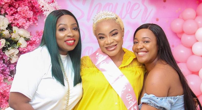Anita Joseph. Uche Ogbodo and a guest at the baby shower [Instagram/UcheOgbodo]