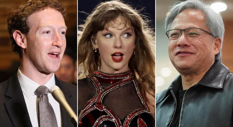 He's like Taylor Swift, but for tech, Meta founder and CEO Mark Zuckerberg said of Nvidia's Jensen Huang.STR/JIJI Press/AFP via Getty Images; Ashok Kumar/TAS24 via Getty Images; Sam Yeh/AFP via Getty Images