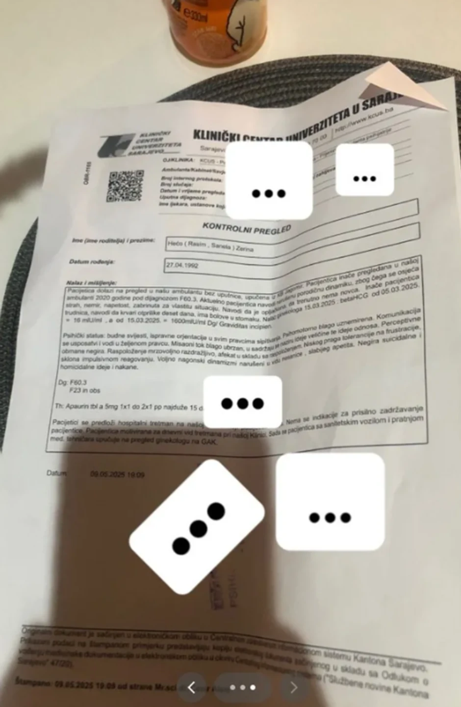 Zerina pokazala papire iz bolnice