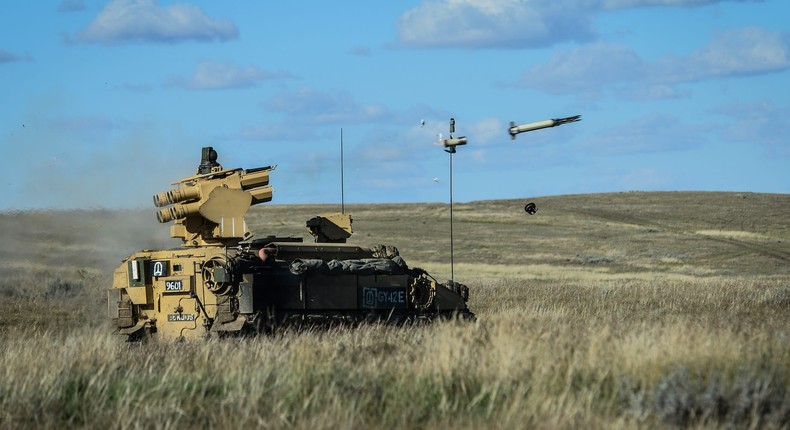 A British Stormer vehicle fires a Starstreak High Velocity Missile, September 13, 2014.