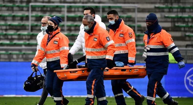 Neymar was stretchered off after hurting his ankle against Saint-Etienne Creator: Jeff PACHOUD