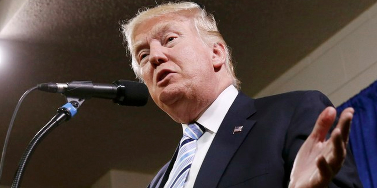 Presumptive Republican presidential candidate Donald Trump speaks at news conference in Bismarck, North Dakota.
