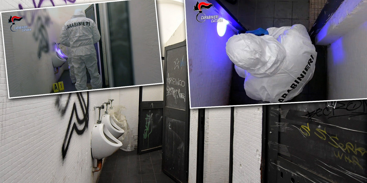 Carabinieri zbierali ślady w toalecie publicznej, w której zgwałcono 13-letnią dziewczynkę.