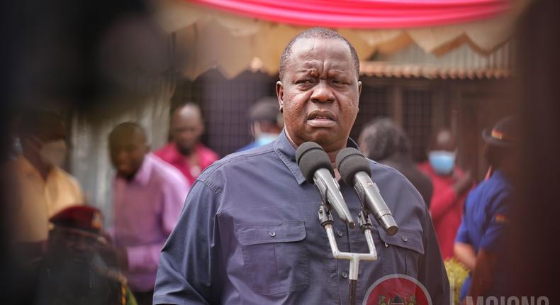 Interior Cabinet Secretary Fred Matiang’i addresses residents of Bahati in Nakuru County on June 29, 2022. 