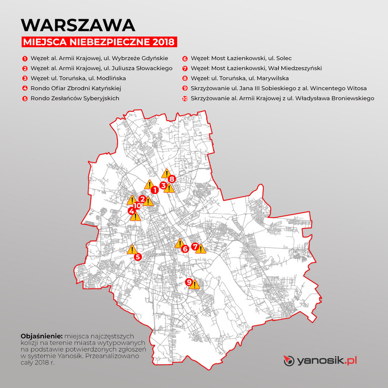 Dziesięć najbardziej niebezpiecznych miejsc w Warszawie 