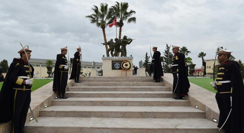 A guard of honour at a memorial service in Gammarth, Tunis, on November 24, 2016