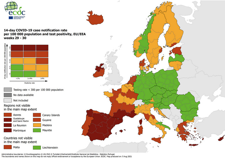 Liczba zakażeń koronawirusem na 100 tys. mieszkańców / źródło: ECDC