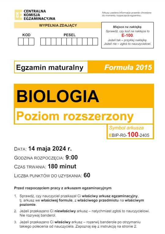 Matura 2024. Biologia - poziom rozszerzony [ARKUSZE CKE]