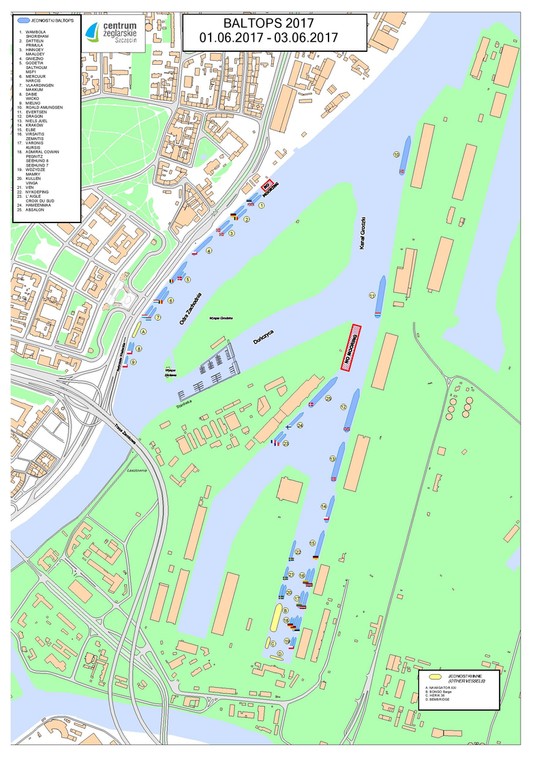 Mapa okrętów cumujących w Szczecinie