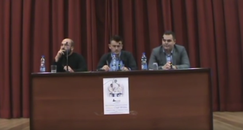 SUDAR SVETOVA Levo Jerej Milićević, u sredini moderator diskusije, desno ateista Dragićević