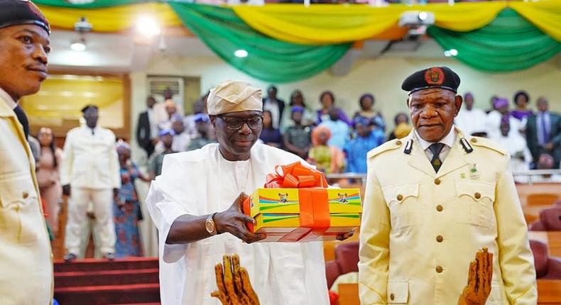 Lagos State Governor, Mr Babajide Sanwo-Olu while presenting proposed Year 2020 Budget to the State House of Assembly on Friday, Nov. 8, 2019. [NAN]