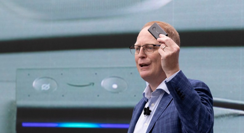 Dave Limp, Senior Vice President of Amazon Devices, introduces the 'Echo Auto,' which allows users to use Alexa in their car, during an event at the Amazon Spheres, on September 20 in Seattle.