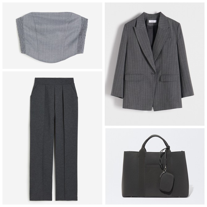 Korset i pantalone „H&M“, sako „Reserved“, tašna „Parfois“